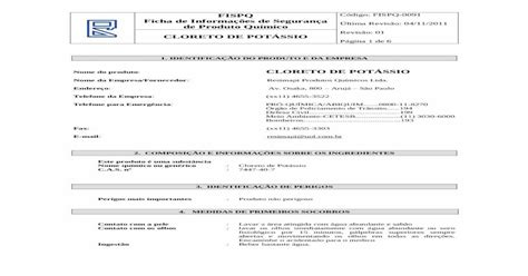 fispq código fispq 0091 ficha de informações de segurança · cloreto de potÁssio 1