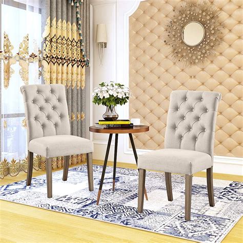Vanity Art Tufted Upholstery Fabric Dining Chairs Solid Wood Accent
