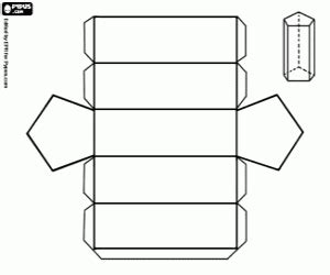 Un pentágono regular tiene 5 lados con la misma longitud cada lado, y 5 ángulos con la misma graduación cada uno. Prisma pentagonal para colorear, pintar e imprimir