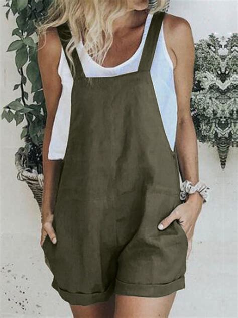 Women Casual Sleeveless Strappy Loose Jumpsuits Playsuits Linen