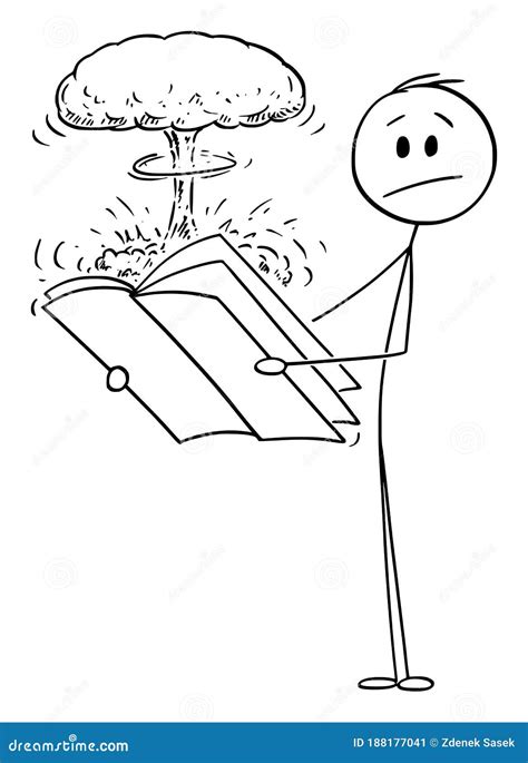 Vector Cartoon Illustration Of Shocked Man Reading Surprising Explosive