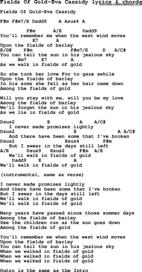 Love Song Lyrics For Fields Of Gold Eva Cassidy With Chords