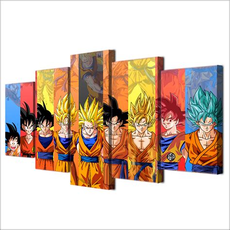 5 Piece Canvas Art Dragon Ball Z Poster Goku Modeling Painting Wall