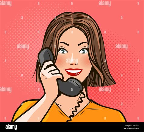 Happy Girl Or Young Woman Talking On The Phone Telephone Conversation Pop Art Retro Comic