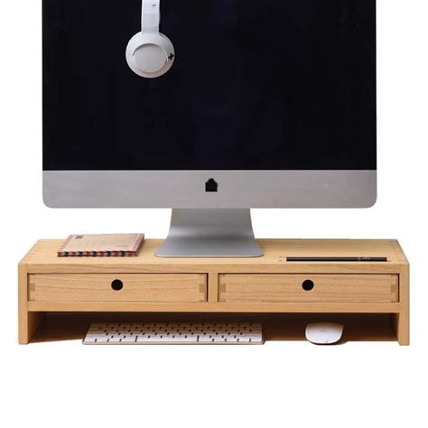 Buy Kirigen Wood Monitor Stand With 2 Drawers Computer Arm Riser Desk