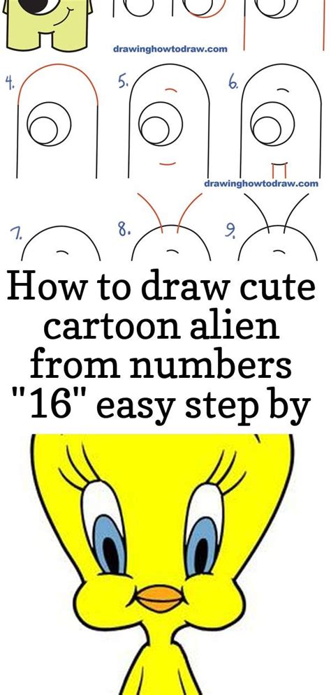 How To Draw Cute Cartoon Alien From Numbers 16 Easy Step By Step