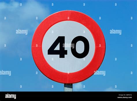 Traffic Sign Forty 40 Miles Or Kilometers Per Hour Speed Limit Road