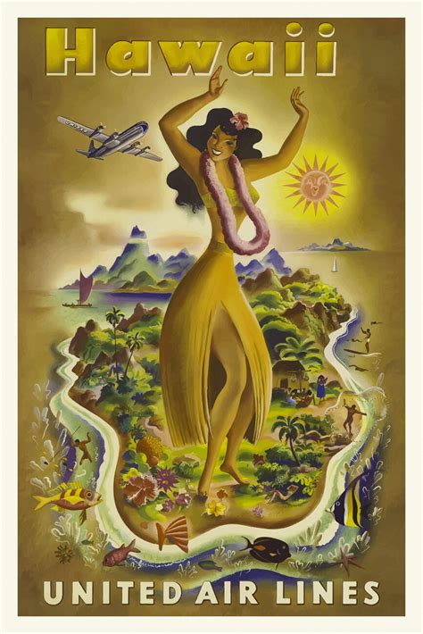 illustration artistiques vintage travel poster hawaii europosters
