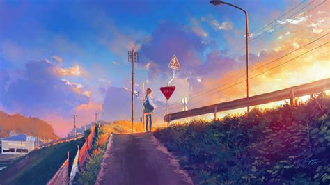 Desktop Wallpaper Sunset Pathway Anime Girl Original