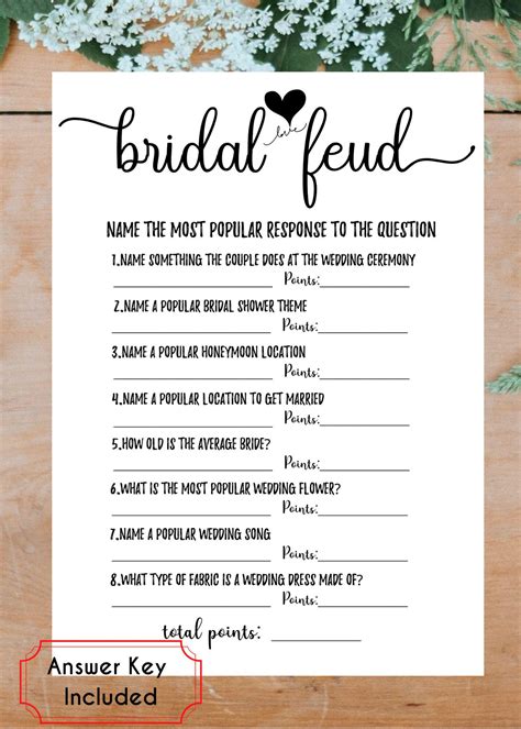 Digital Instant Printable Wedding Games Date Night Ideas Card Floral Wedding Shower Game Bridal