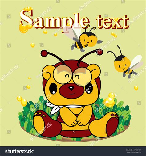 Cartoon Sitting Bear Bees On Meadow Stock Vector Royalty Free