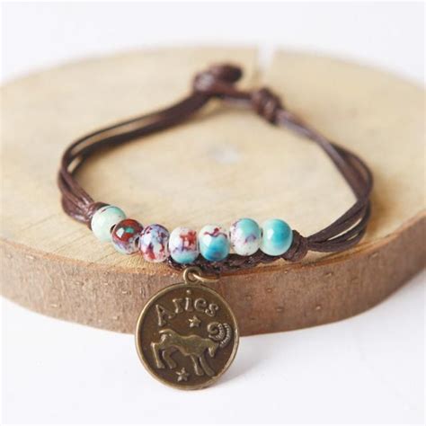 Aries Natural Beaded Wax Bracelet With Zodiac Astrological Sign
