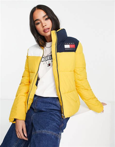 Tommy Hilfiger Flag Logo Cropped Puffer Jacket In Yellow Lyst