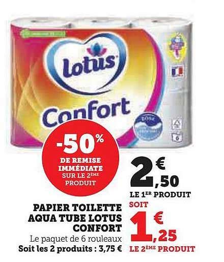 Promo Papier Toilette Aqua Tube Lotus Confort Chez U Express