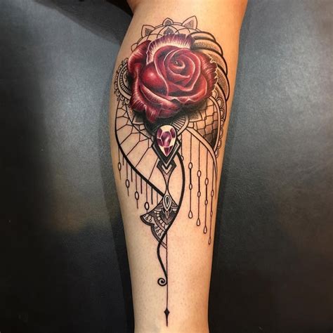 Elegant Ornamental Rose And Jewel Best Tattoo Design Ideas