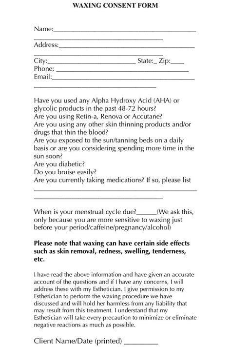 A Simple And Easy Waxing Consent Form For Your Clients To Use Before