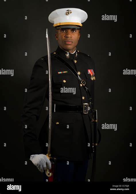 United States Marine Corps Officer In Blue Dress A Uniform Including