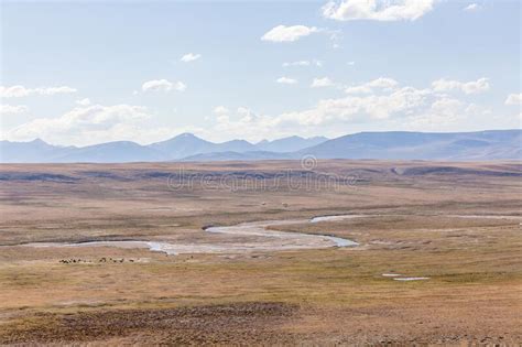 Typical View Of Mongolian Landscape Mongolian Steppe Altai Mongolia