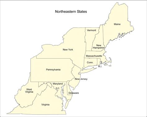 Blank Us Northeast Region Map Label Northeastern States Printout