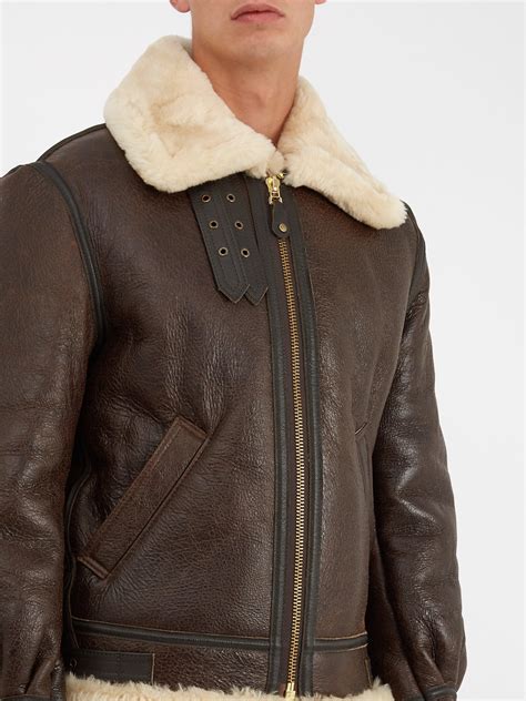 Schott Nyc Military B 3 Shearling Lined Leather Jacket In Brown For Men