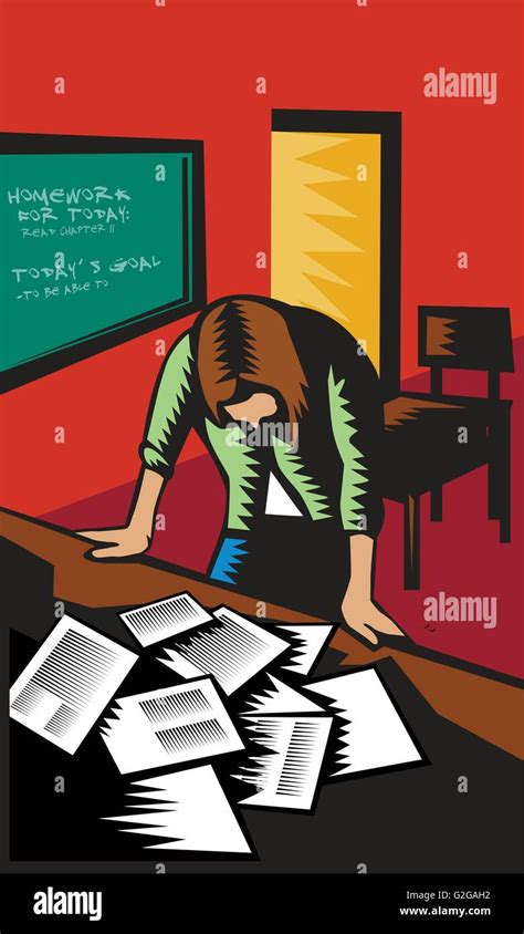 Female Teacher Standing Classroom Stock Vector Images Alamy