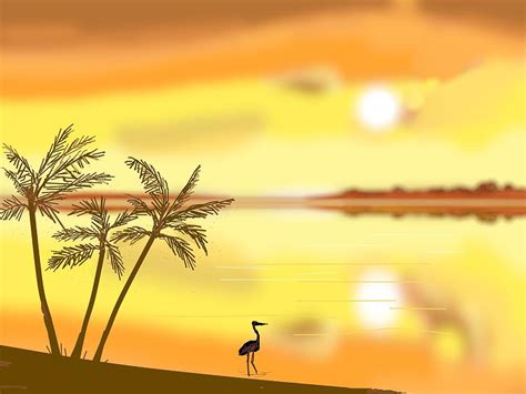 Tropical Sunrise With Heron Painting By Janet Davies