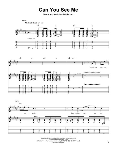 Can You See Me By Jimi Hendrix Easy Guitar Tab Guitar Instructor