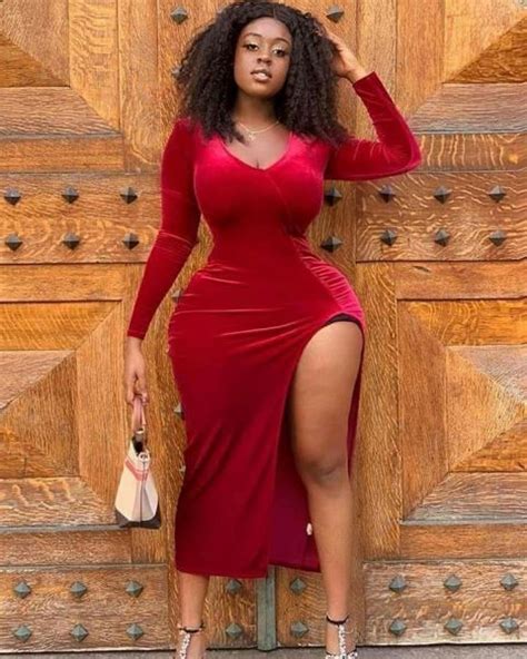Plus Size African American Woman Beauty Curvy Outfits Red Colour Dress Fashion