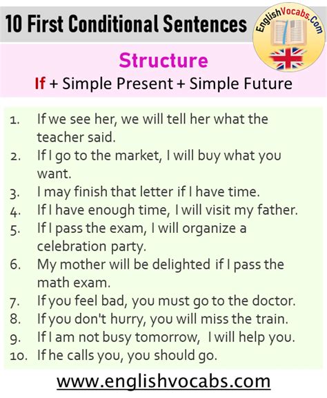 10 First Conditional Sentences Examples If Clauses Type 1 English