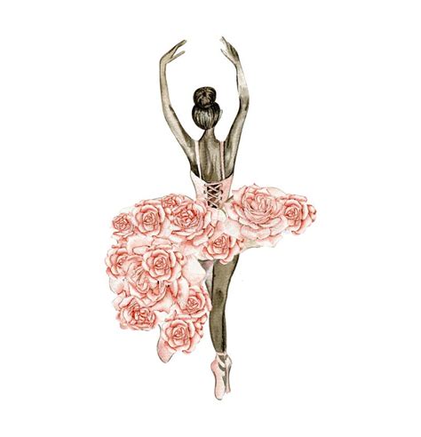 Watercolor Dancing Ballerina Composition With Flowerspink Pretty