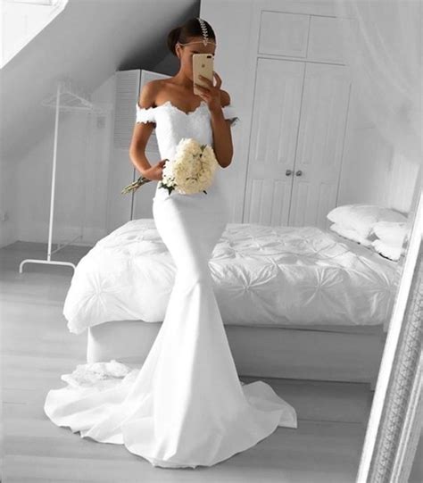 White versus ivory wedding dress. Hot Sexy Mermaid Off-Shoulder White Lace Long Wedding/Prom ...