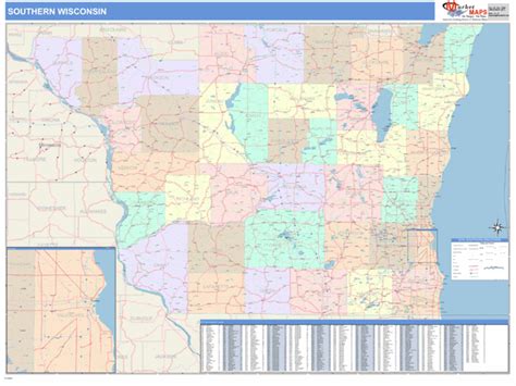 Wisconsin Southern Wall Map Color Cast Style