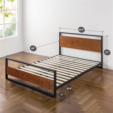 Headboard and frame combine for stylish mattress support; Amazon.com: Zinus Suzanne Metal and Wood Platform Bed with ...