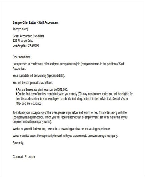 Job Offer Letter Templates Samples Word Excel Examples