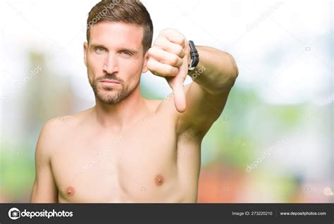 Handsome Shirtless Man Showing Nude Chest Looking Unhappy Angry Showing Stock Photo By