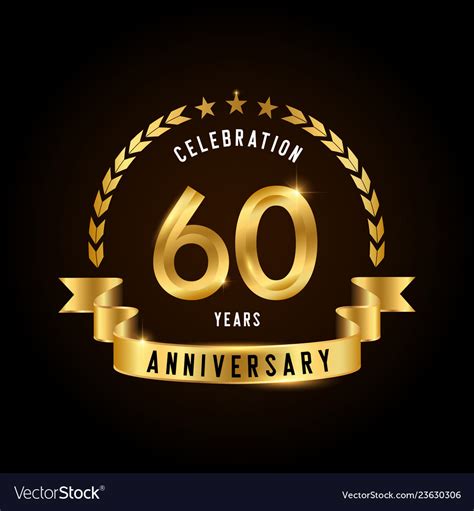 60 Years Anniversary Celebration Logotype Golden Vector Image