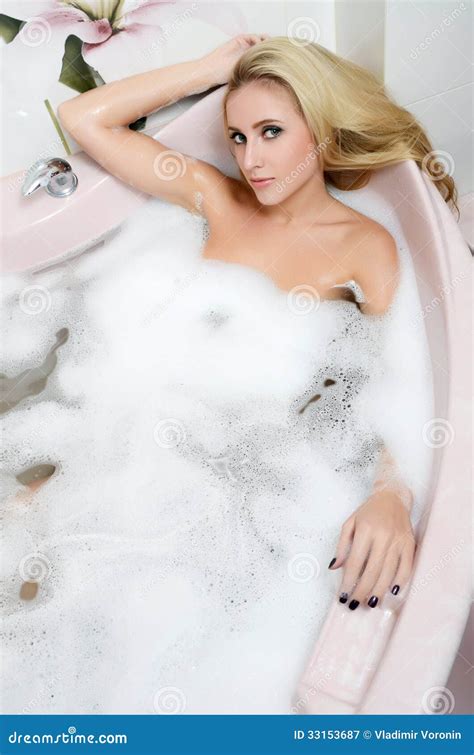 Woman Blonde In A Bath With Foam Stock Image Image Of Activity Clean