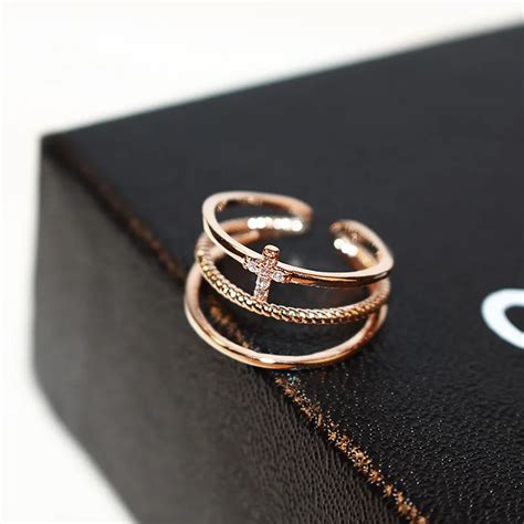 Trendy Bridal Sets Ring Pop Punk Multi Zircon Gold Color Retention Rose