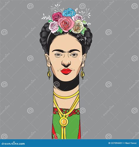 Vector De Retrato Estilo Caricatura De Frida Kahlo Foto Editorial