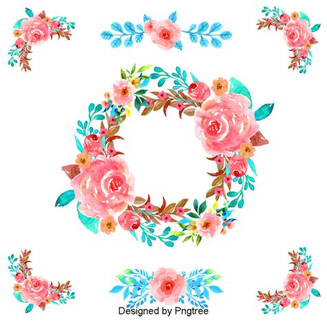 Hand Painted Watercolor Flower Garland Border, Red Flowers, Hand Painted, Watercolor Wreath PNG ...