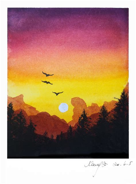 How To Draw A Sunset Landscape Step By Step Tutorial For Beginner Easy Diy