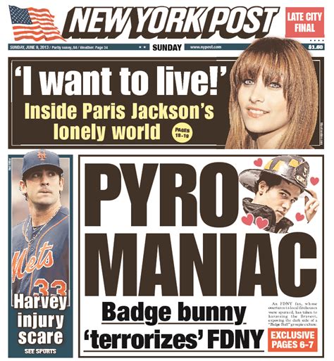 Post Covers On June 9th 2013 New York Post