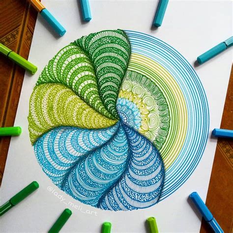 Colored Pens And Geometric Mandalas Zentangles Doodles By