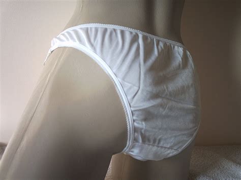 Pretty White Nylon Satin Embroidered High Leg Bikini Brief Panties My