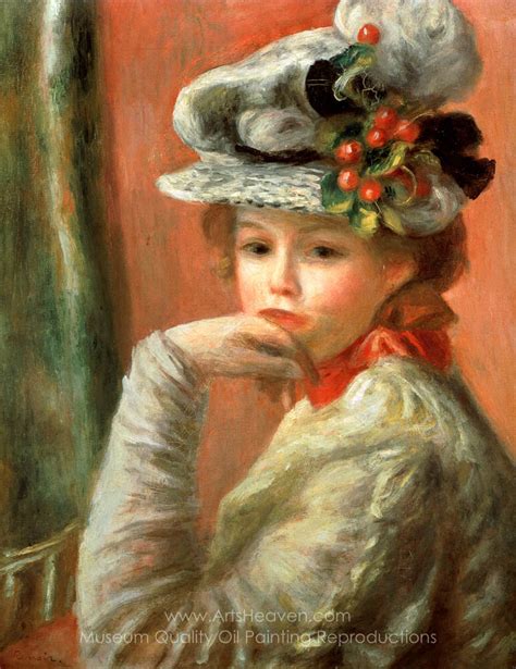 Pierre Auguste Renoir Young Girl In A White Hat Painting Reproductions