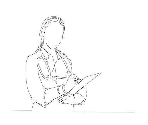 Premium Vector Continuous Line Drawing Of Woman Doctor Writing