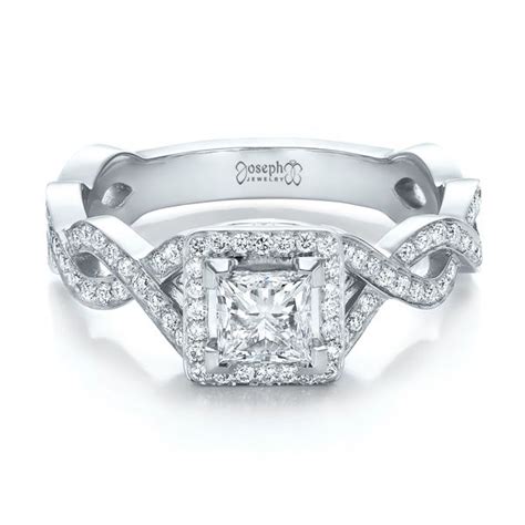 Princess engagement rings feature a square brilliant cut diamond, housed within a ring setting. Platinum Custom Princess Cut Diamond Halo Engagement Ring #100604 - Seattle Bellevue | Joseph ...