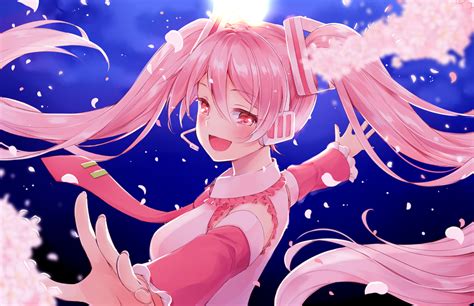 Hatsune Miku Hazuki Natsu Long Hair Night Sakura Miku Vocaloid