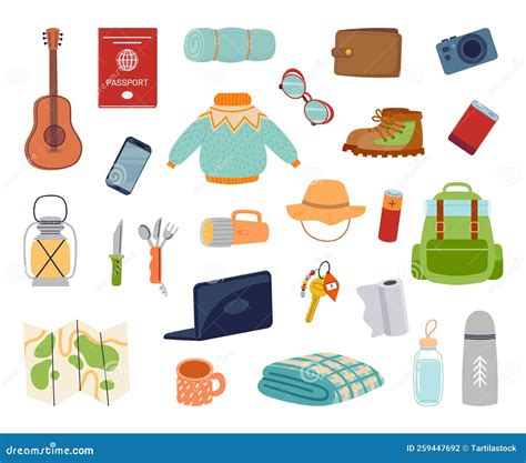 Everyday Carry Stuff for Travel. Essential Items for Tourism Stock