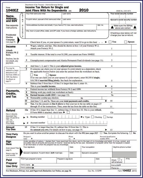 Ez Tax Form Printable Printable Forms Free Online